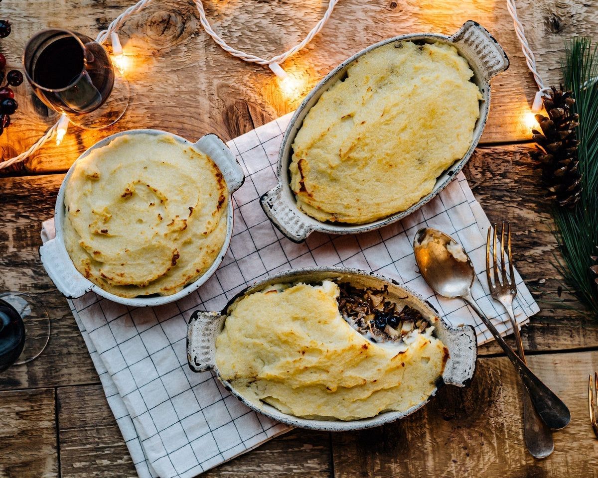 Parmentier de canard, poires, cassis et ail noir