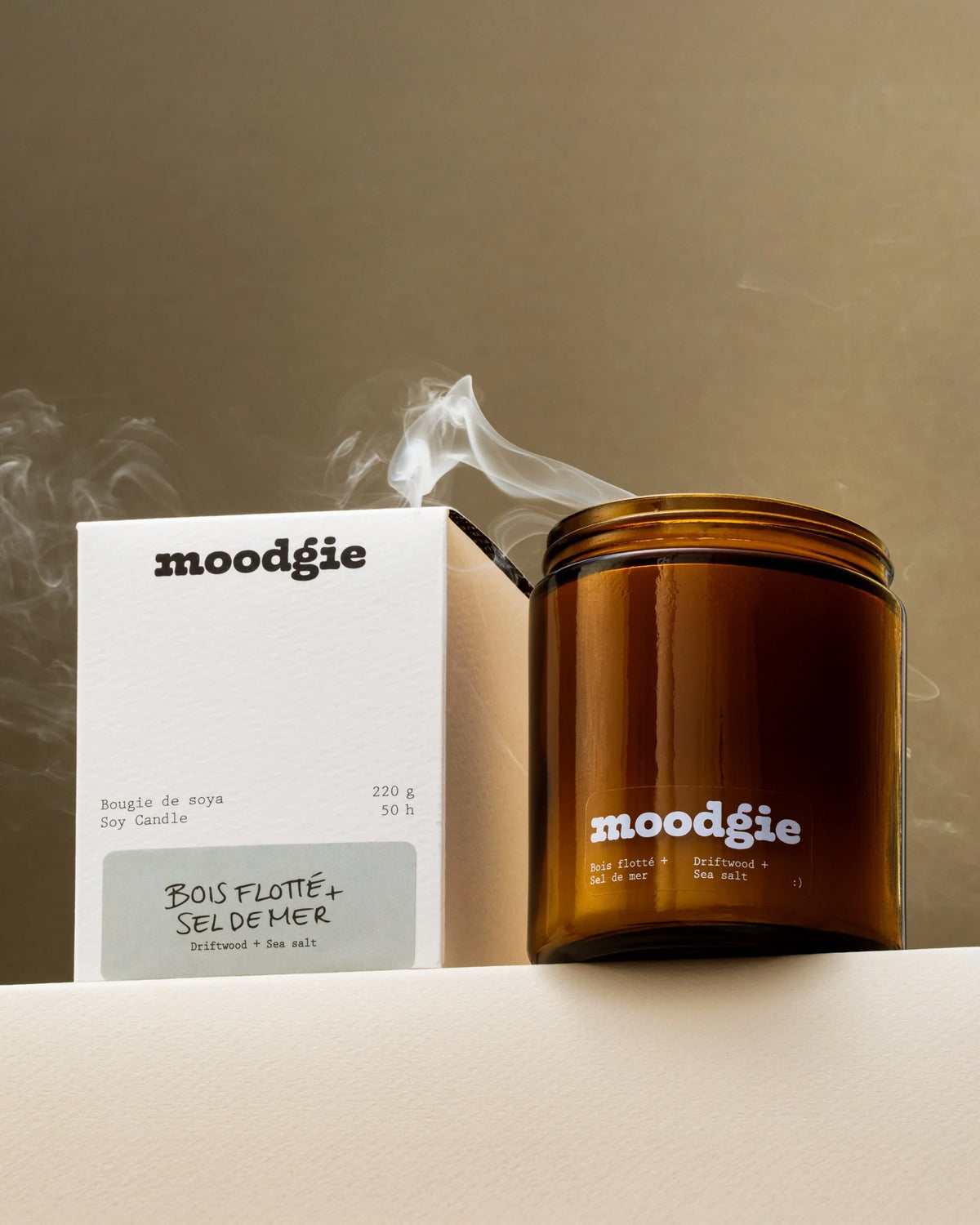 Bougie Bois flotté et sel de mer de Moodgie