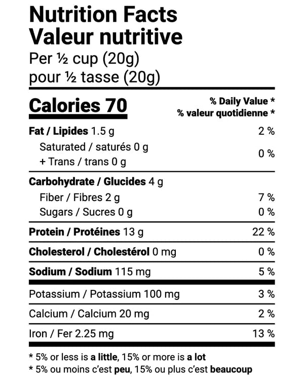 Tableau de valeur nutritive de la Protéine végétale texturée de pois (PVT)