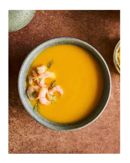 Photo d'une recette de bisque de carottes du livre Légumes de Stelio Perombelon.