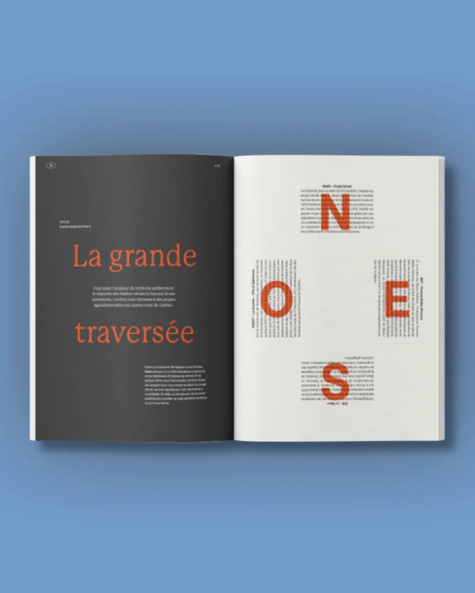 La page portant le titre «La grande traversée» dans le magazine Extrêmes de Caribou.