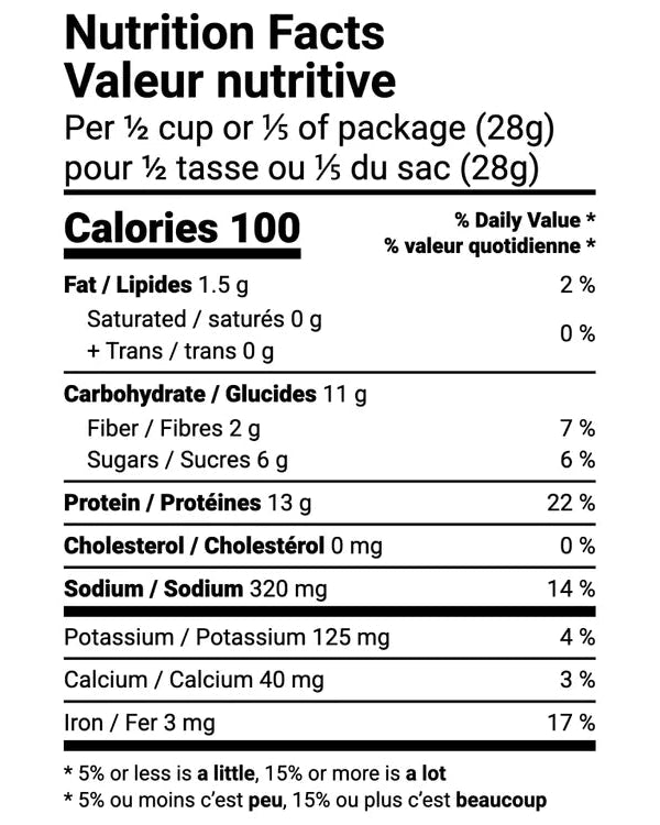 Tableau de valeur nutritive de la sauce à spaghetti végétarienne à base de protéine végétale de pois 